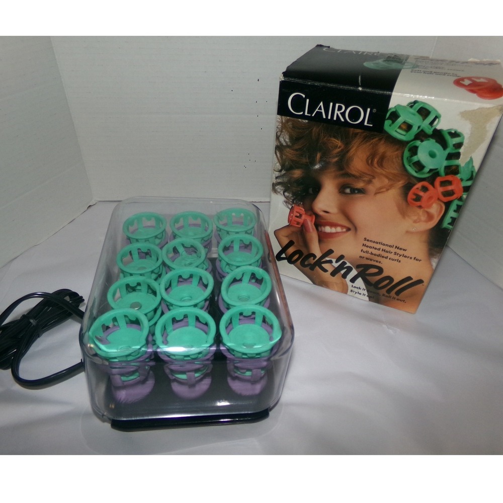 Vintage Clairol Lock N Roll Heated Hair Roller Set 24 Teal / Purple